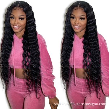 Deep Wave Transparent Ful Lace Wig Pre-Plucked Bleached Knots Human Hair Wigs For Women Brazillian Deep Wave Curly Wig Vendor